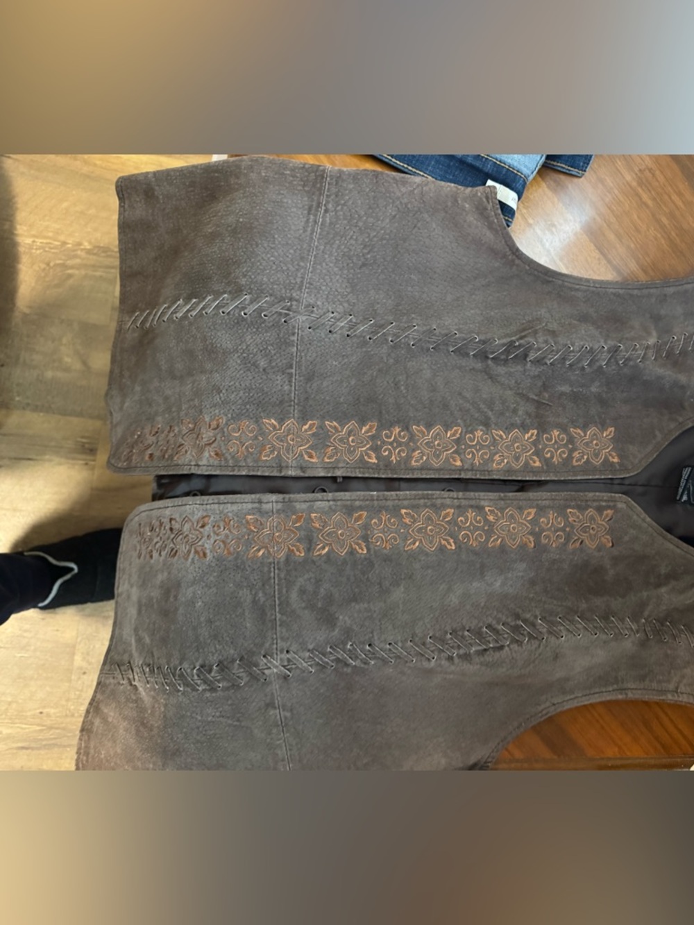 Embroidered Brown Suede Western Vest